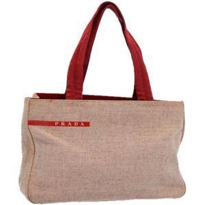 Prada Sports Hand Bag Canvas Beige Red Auth 60037