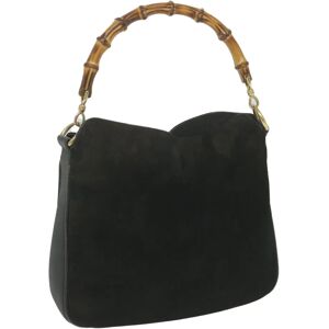 Gucci Bamboo Shoulder Bag Suede Black Auth ac2471