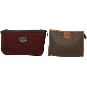 Celine Macadam Canvas Clutch Bag PVC Leather 2Set Red Brown Auth bs9598