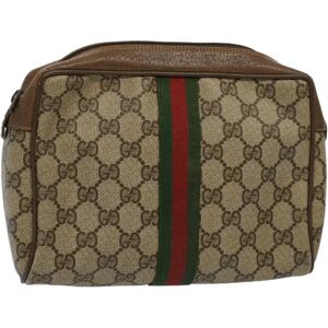 Gucci GG Supreme Web Sherry Line Clutch Bag Beige Red 89 01 012 Auth ep2429