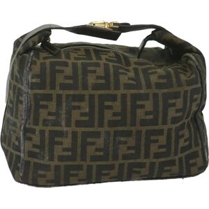 Fendi Zucca Canvas Vanity Cosmetic Pouch Black Brown Auth ki3845