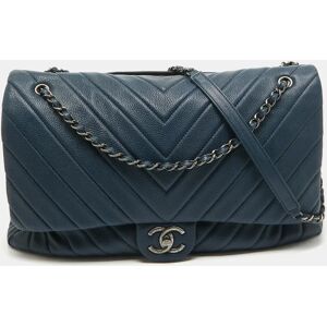 Chanel Blue Chevron Leather XXL Travel Flap Bag