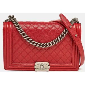 Chanel Red Quilted Caviar Leather New Medium Boy Bag