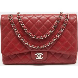 Chanel Red Quilted Caviar Leather Maxi Classic Single Flap Bag