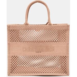 Christian Dior Dusty Pink Mesh Embroidered Canvas Large Book Tote