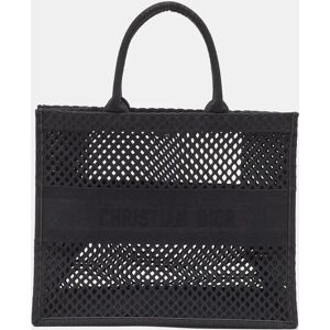 Christian Dior Black Mesh Embroidered Canvas Large Book Tote