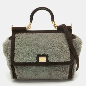Dolce&Gabbana Grey Suede and Shearling Large Miss Sicily Top Handle Bag