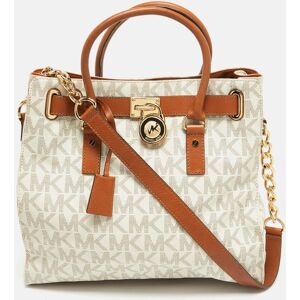 MICHAEL MICHAEL KORS Brown/White Signature Coated Canvas Large Hamilton North South Tote