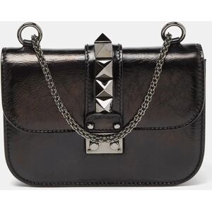 Valentino Black Leather Small Rockstud Glam Lock Flap Bag