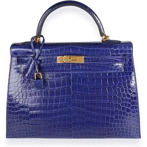 Hermes Bleu electrique Shiny Porosus Crocodile Sellier Kelly 32 GHW