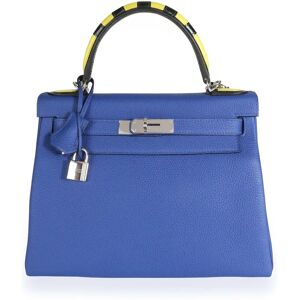 Hermes Limited Edition Bleu electrique Togo Au Trot Retourne Kelly 28 PHW