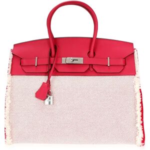 Hermes NIB Framboise Swift & Ecru Toile Fray Fray Birkin 35 PHW