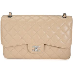 Chanel Beige Quilted Caviar Jumbo Classic Double Flap Bag