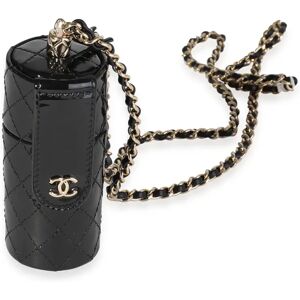 Chanel Black Quilted Patent Leather Lipstick Case On Chain