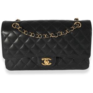 Chanel Black Quilted Perforated Lambskin Medium Classic Double Flap Bag