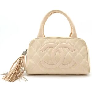 Chanel Cocomark Matelasse Handbag Boston Bag Tassel Canvas Leather Baby Pink