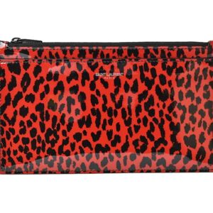 YSL SAINT LAURENT Paris flap pouch clutch bag  baby cat leopard pattern zip rouge black