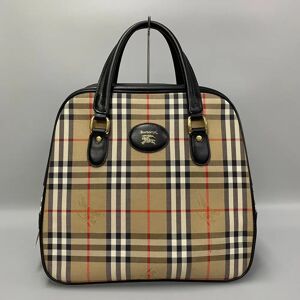 Burberry Nova Check Canvas Leather Handbag Tote Bag Boston A4 Storage Black 53093