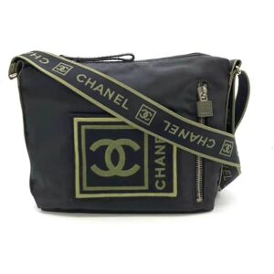 Chanel Bag Sports Line Shoulder Black x Khaki Green Crossbody Pochette Coco Mark Embroidery Men's Women's Nylon Canvas