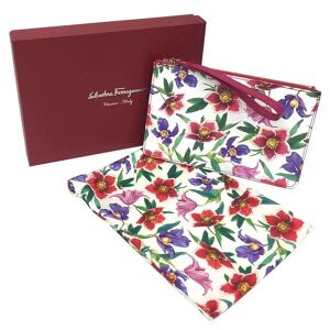 Salvatore Ferragamo Ferragamo Salvatore Flower Pattern Wristlet Pouch Leather White Multicolor Back Bag Women's aq7845