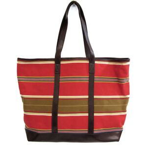 J&M DAVIDSON Women's Leather,Nylon Canvas Tote Bag Dark Brown,Multi-color,Red Color