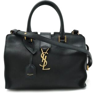 YVES SAINT LAURENT SAINT LAURENT PARIS Saint Laurent Paris YSL Monogram Baby Cabas Handbag Shoulder Bag Leather Navy Black 424868