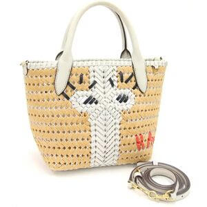 ANYA HINDMARCH Handbag Natural Off-White Straw Leather Ladies Basket Bag Strap