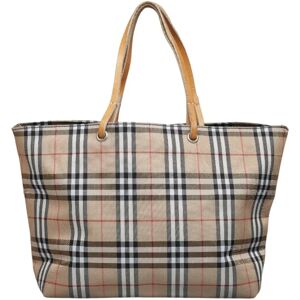 Burberry Nova Check Tote Bag Shoulder Beige Nylon Leather Women's