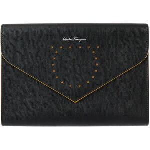 Salvatore Ferragamo Gancini clutch bag 22 D541 leather black bright yellow silver hardware tablet case multi second pouch tri-fold punching