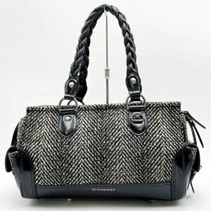 Burberry Shoulder Bag Gray Black Tweed Leather Ladies Fashion