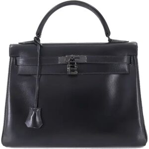 Hermes Kelly 32 hand bag box calf so black N stamped inner seam metal fittings