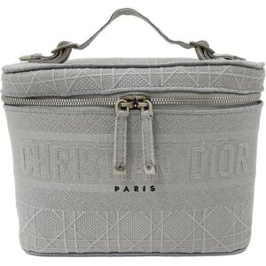 Christian Dior Bag Women's Canvas Vanity Handbag Gray Canage Embroidered Makeup Storage