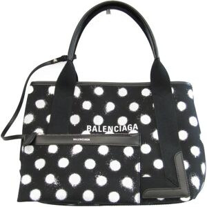 Balenciaga Navy Cabas S Dot Print 339933 Men,Women Canvas,Leather Handbag,Tote Bag Black,White