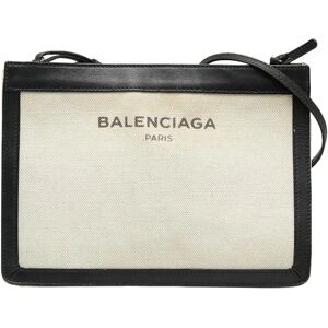 Balenciaga Navy Pochette Shoulder Bag 339937 White Black Canvas Leather Women's