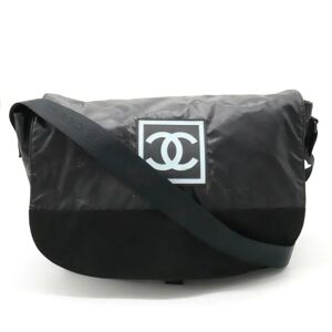 Chanel Sports Line Coco Mark Shoulder Bag Rubber Suede Black Light Blue A23810
