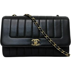 Chain Shoulder Bag Black Mademoiselle Single Flap Lambskin No Seal CHANEL Coco Mark Turn Lock Quilted Stripe Ladies