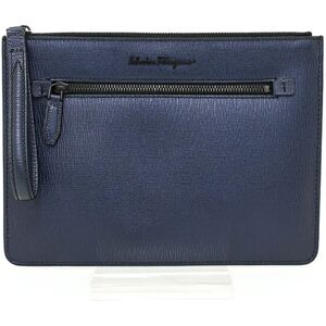 Salvatore Ferragamo Clutch Bag Pebble Calf 24A105 Navy Black Hardware