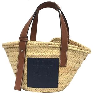 Loewe Basket Bag Small 327.02NS93A Palm Leaf Handbag Beige x Navy Women's Back  aq7486