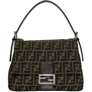 Fendi Bag Mamma Khaki Zucca Official Canvas Leather Handbag FF Flap Ladies Green