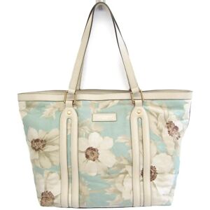 J&M DAVIDSON 1117 Women's Canvas,Leather Tote Bag Light Blue,Off-white