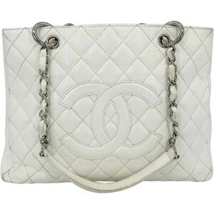 Chanel Quilted White Caviar Grand Shopper Tote