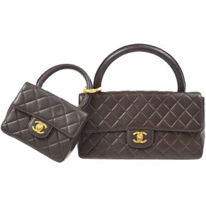 Chanel 1994 Classic Flap Handbag Set Brown Lambskin 92075