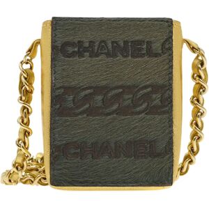 Chanel 2000-2001 Chain Mini Shoulder Pochette Pony Hair Khaki