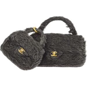 Chanel * 1991-1994 Classic Flap Handbag Set Black Fur 26720