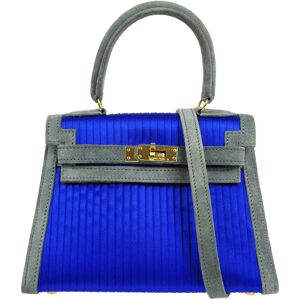 Hermes * KELLY 20 SELLIER 2way Shoulder Handbag Pleats Blue Gray Doblis Satin 66285