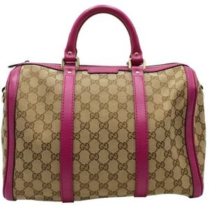 Gucci Brown & Pink Monogrammed Canvas Medium Joy Boston Bag, BROWN PRINT