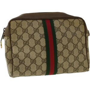 Gucci GG Canvas Web Sherry Line Clutch Bag Beige Red Green 010.378. Auth 41257