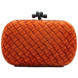 Bottega Veneta Orange Velvet & Python Leather Knot Clutch, ORANGE