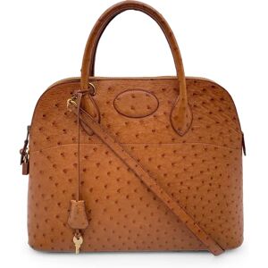 Hermes Vintage 1992 Tan Ostrich Leather Bolide 35 Bag With Strap