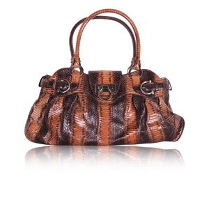 Salvatore Ferragamo Gancini Python Shoulder Bag, BROWN PRINT - Size: 48x26x4 cm